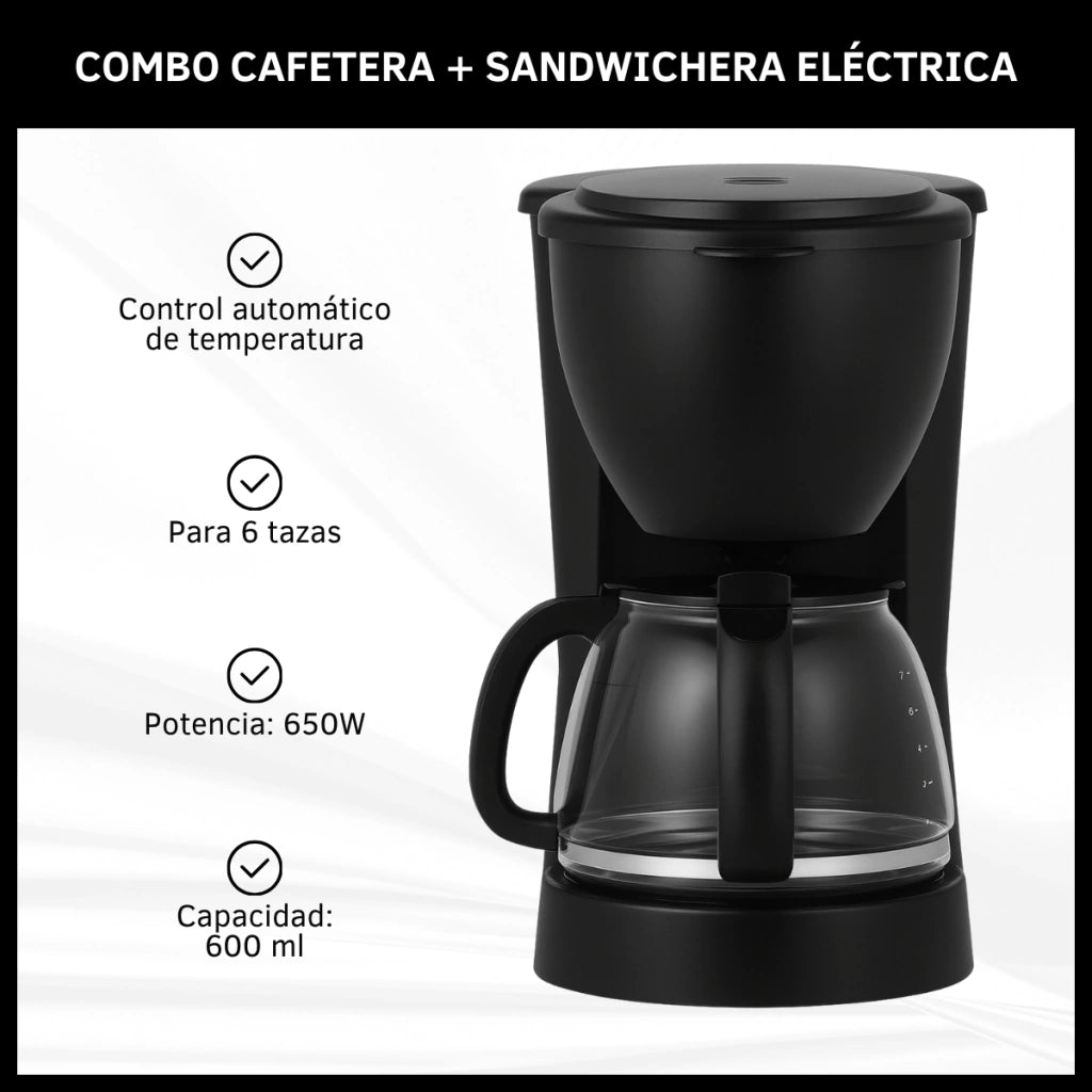 Combo Cafetera Eléctrica Sandwichera Antiadherente
